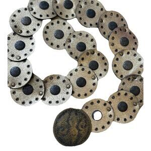 Vintage Women’s Moroccan Circle Belt Brass Tool Gold Leather Handmade 70s RARE